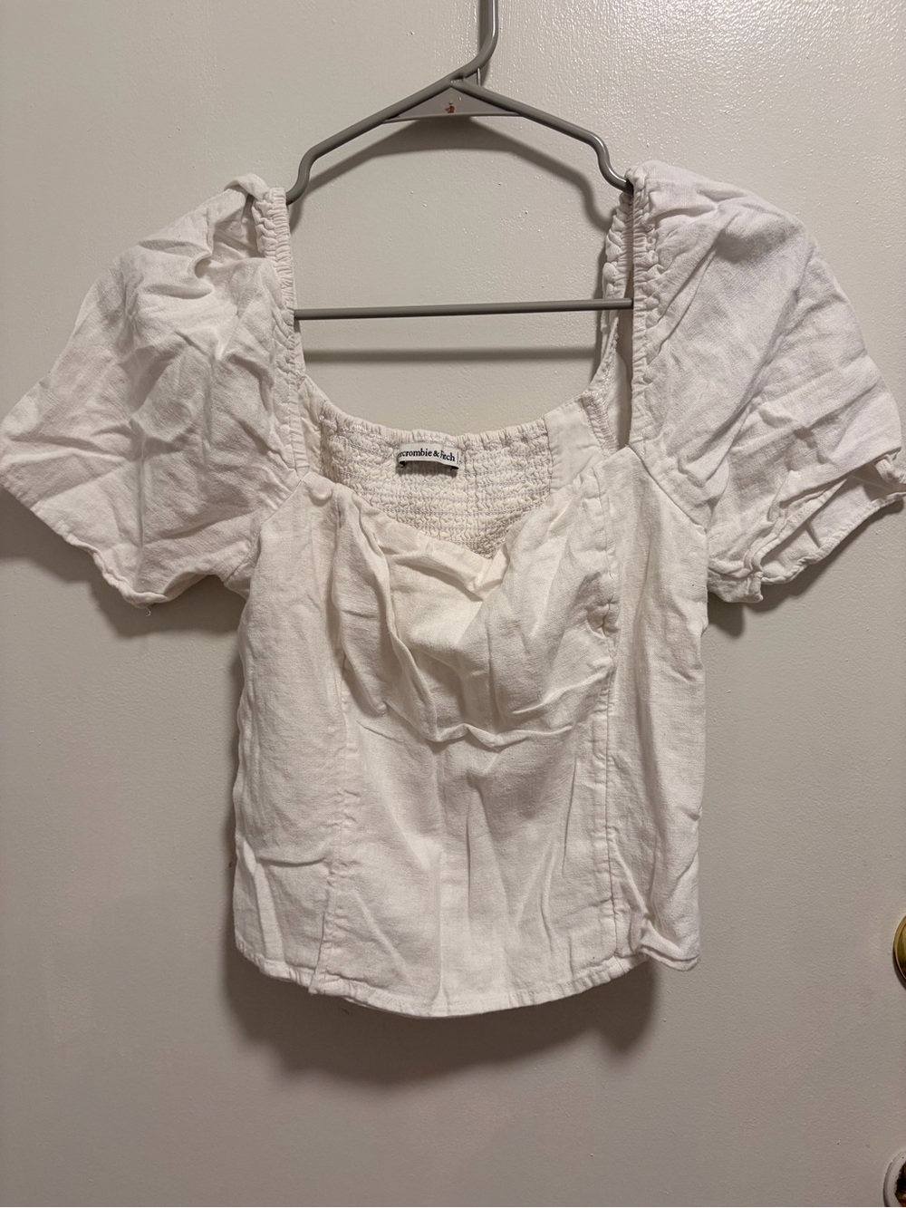 Abercrombie & Fitch White Puff Sleeve Square Neck Top